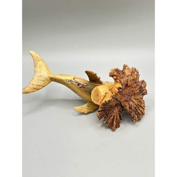 Handcarved Wooden Whale Sculpture 6.5" Wide Rustic Animal Decor Artist Signed - Picture 6 of 9